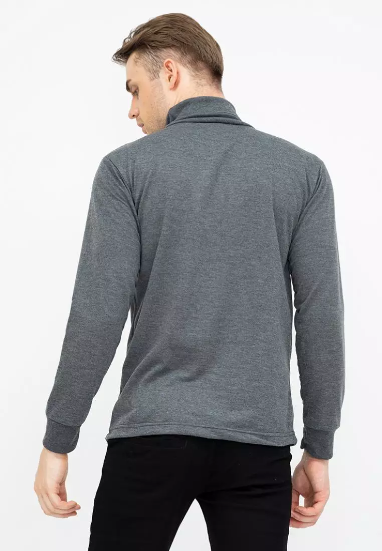 Turtle Neck pria lengan panjang abu tua kaos kerah tinggi slim fit houseofcuff