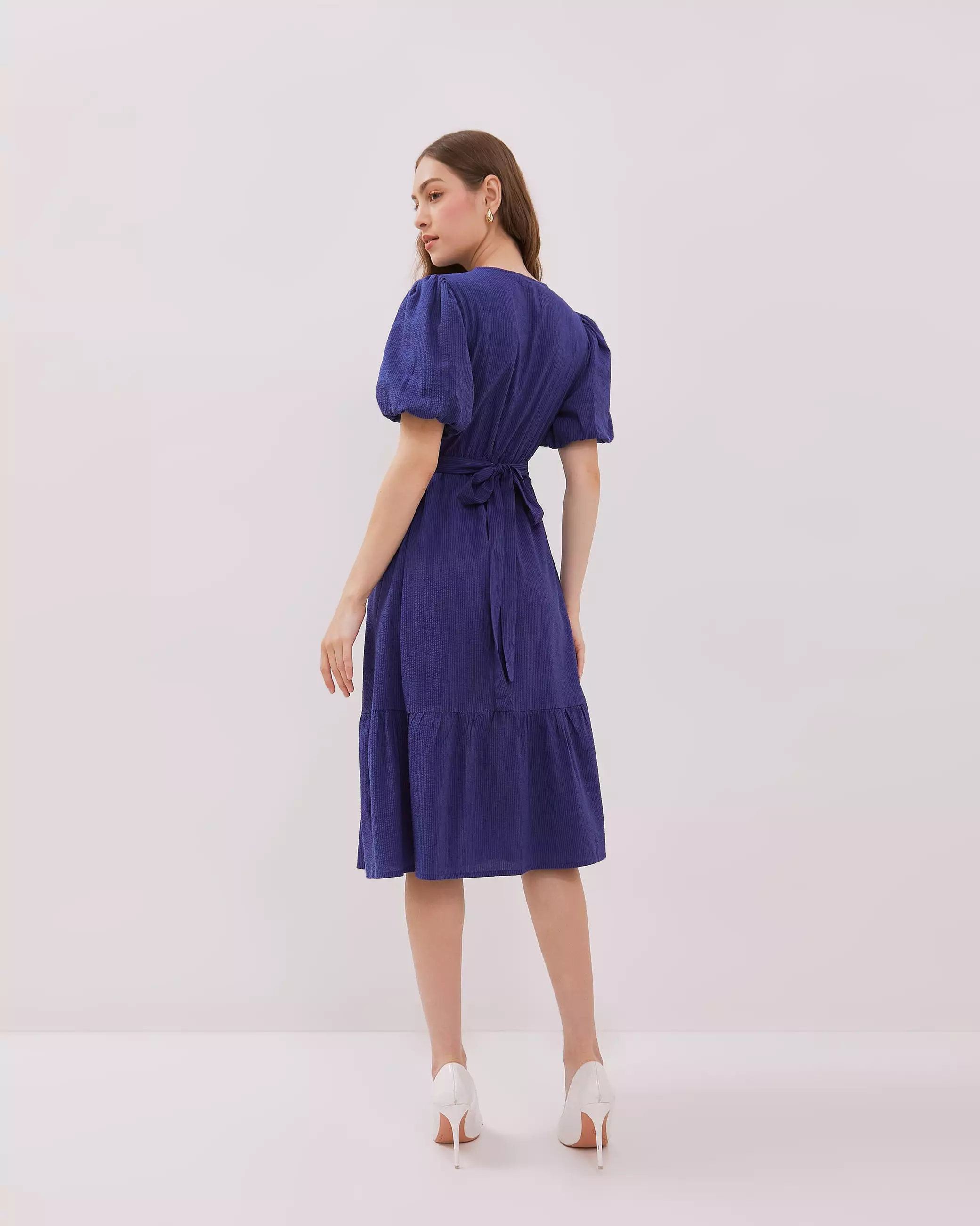 Urban Exchange Celyne Blue Dress - Terusan Midi Dress Katun Warna Blue