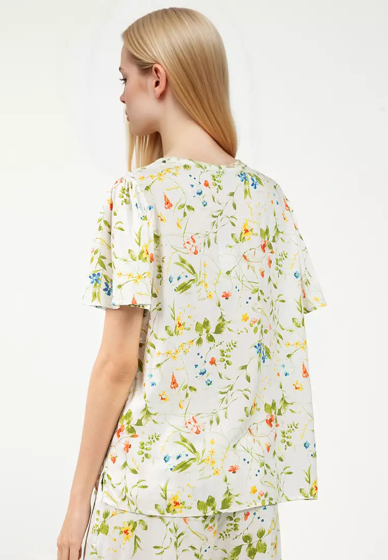 Short Sleeve V-Neck Woven Blouse