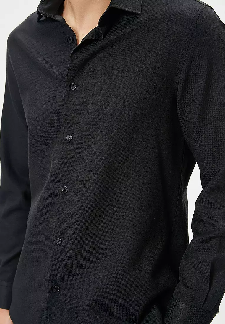 Half Italian Collar Buttoned Long Sleeve Classic Shirt