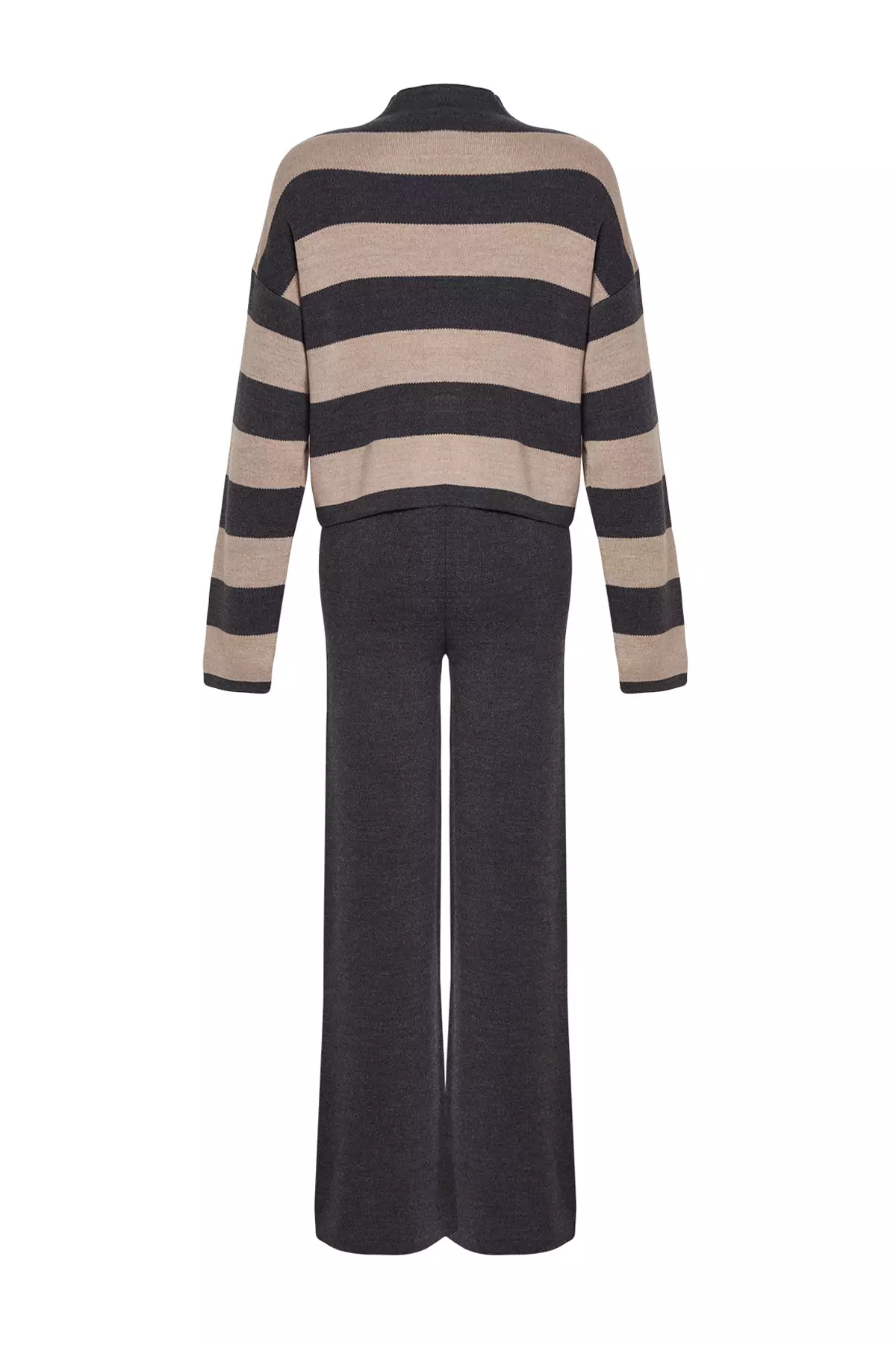 Anthracite Wide Pattern Striped Knitwear Top-Top Set