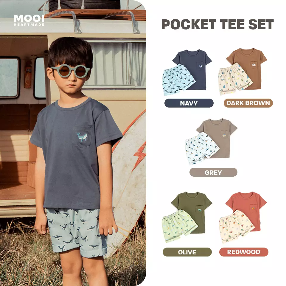 Mooi Setelan Anak Kaos Anak Tshirt Pocket Tee Set - Redwood