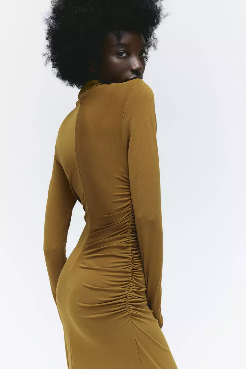 Gathered turtleneck dress