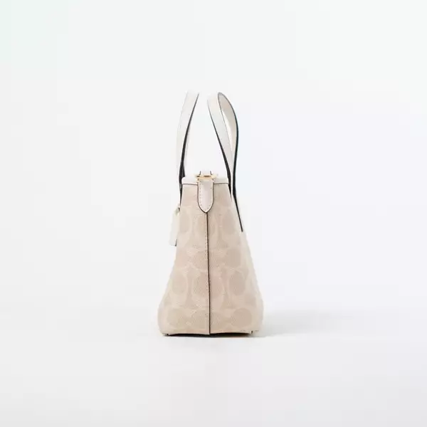 Tas COACH MONOGRAM IVORY WHITE BEIGE MINI ZIP TOTE BAG WITH LS 100% ORIGINAL