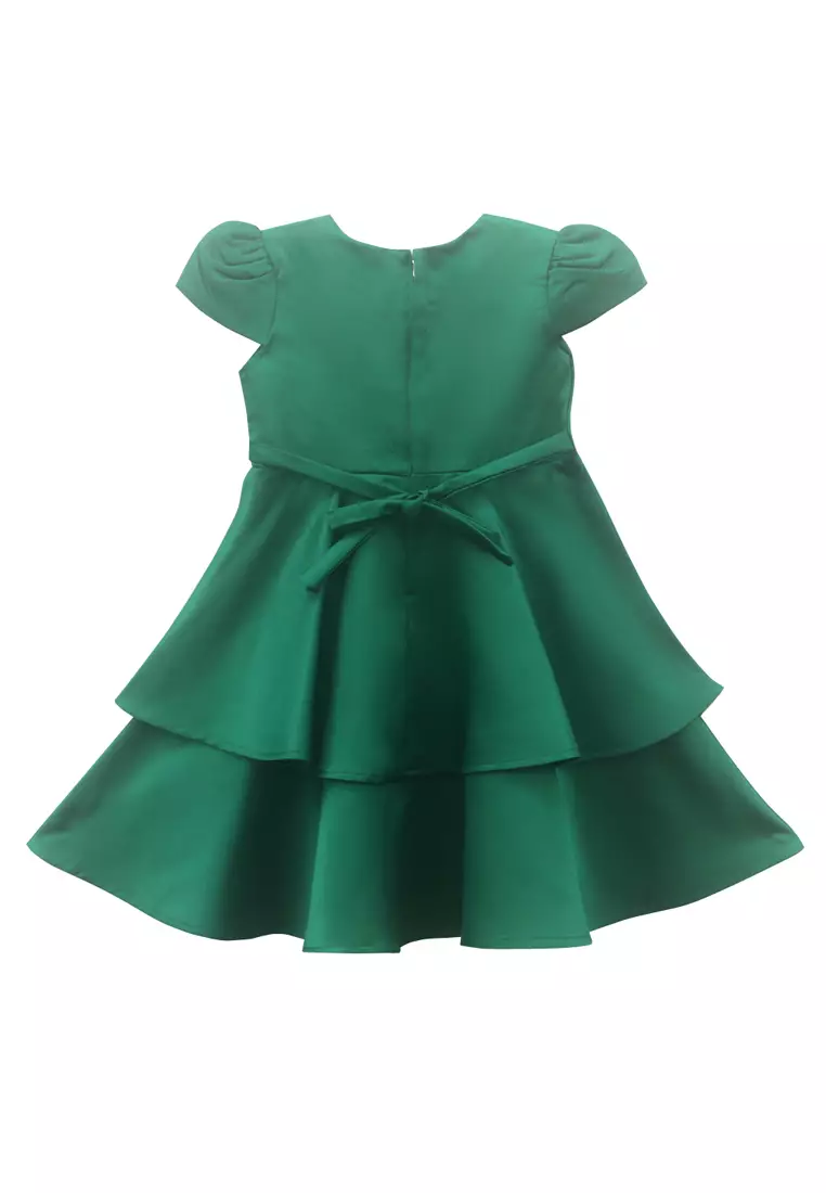 Two Mix Baju Pesta Anak Perempuan Bahan Satin 1-12 tahun Y875 Hijau
