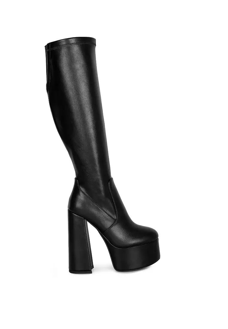 Discount on London Rag  shoes - SKU: Black High Block Heeled Calf Boots
