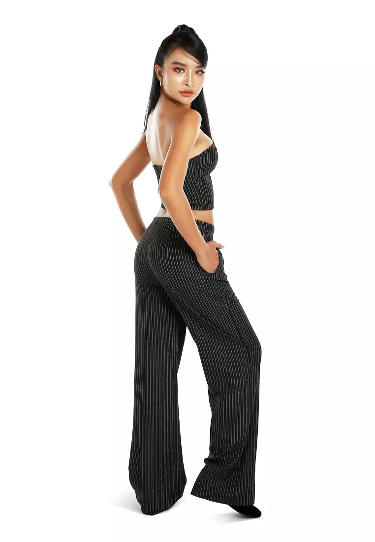 Tailored Glitter Pinstripe Bandeau Top