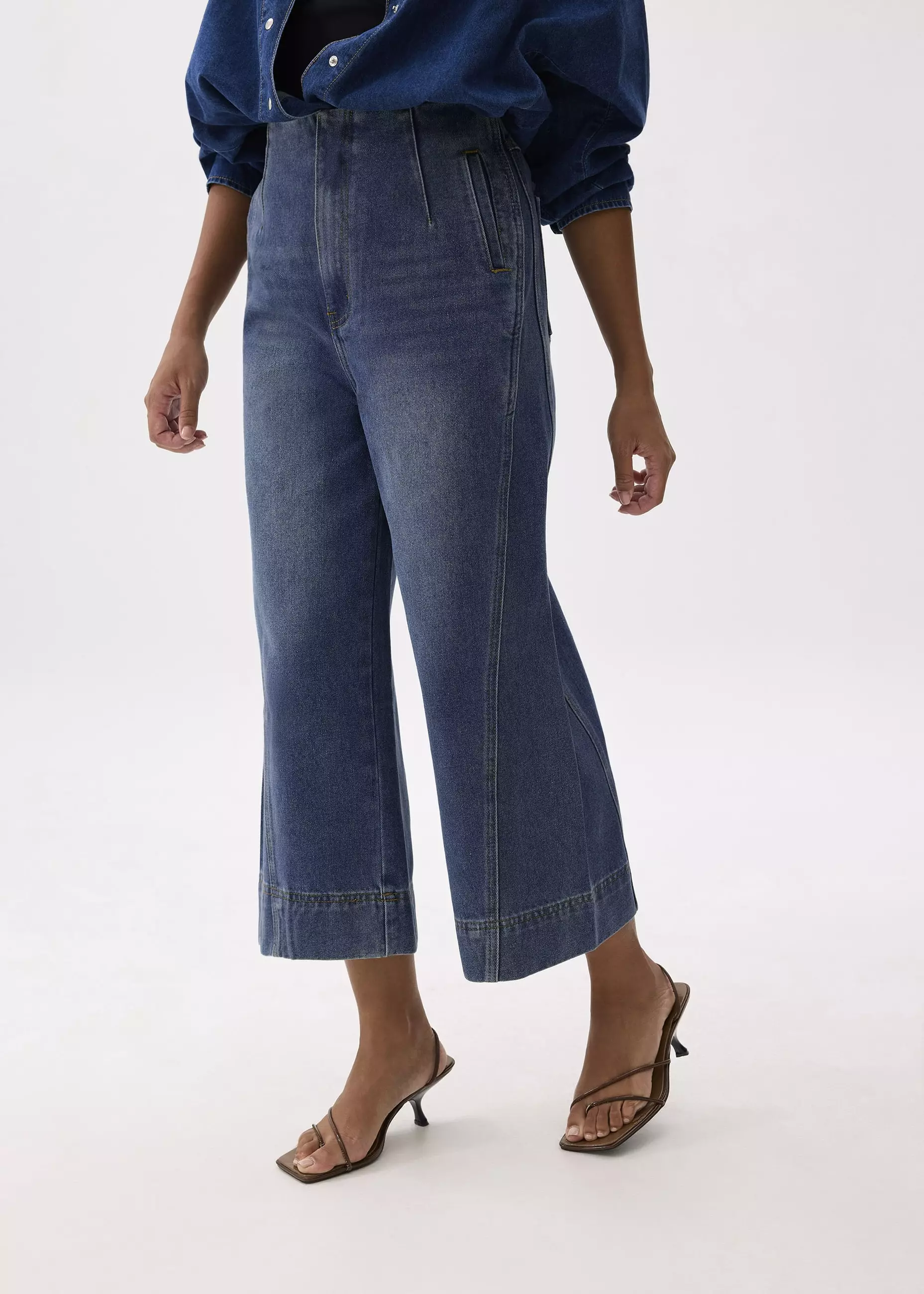 Celana Wanita - Denim Cropped Wide Leg Culottes