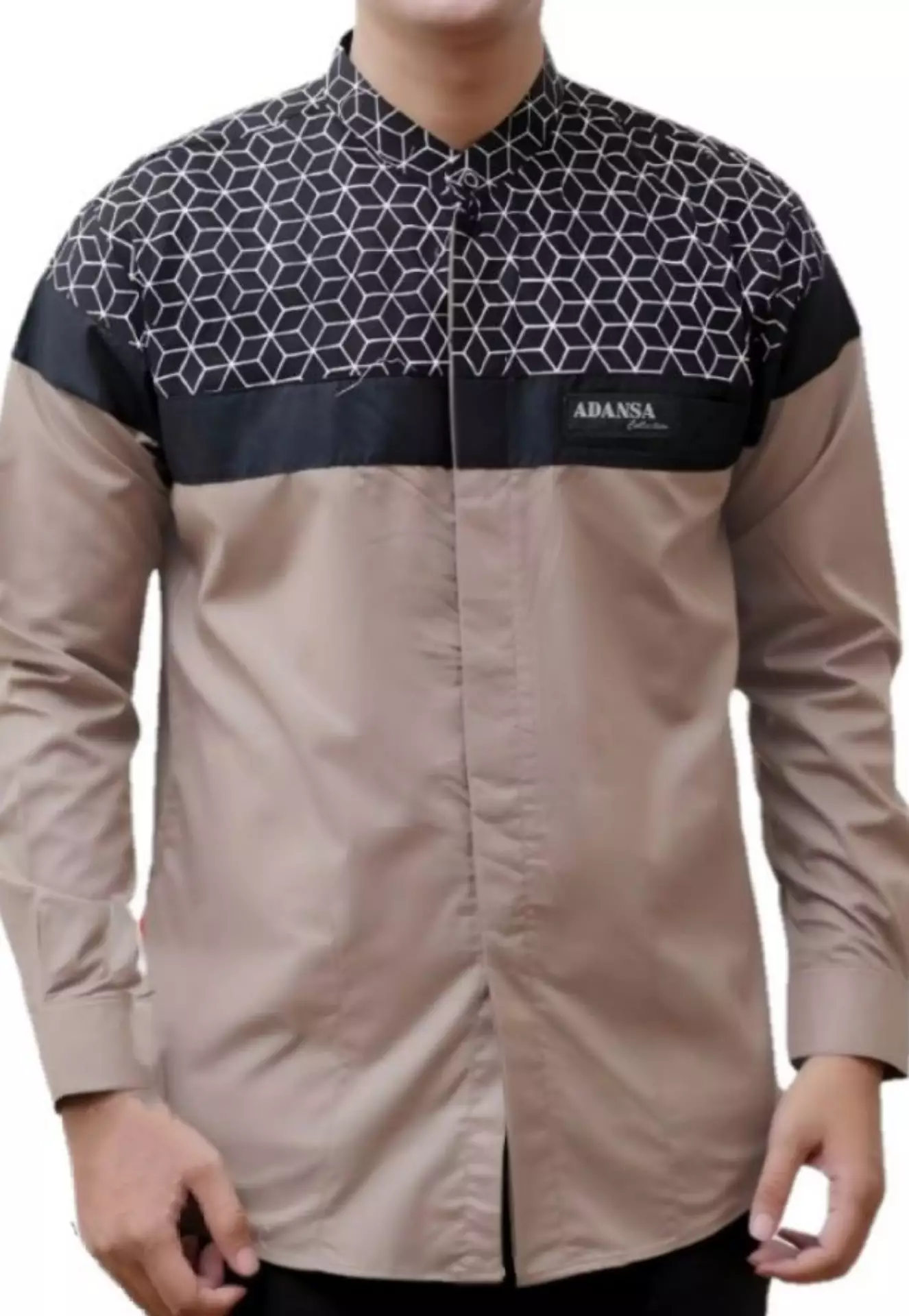 Shodiq Coklat Koko Kombinasi Batik Exclusive Pria Casual Modern Lengan Panjang RS.WAFA