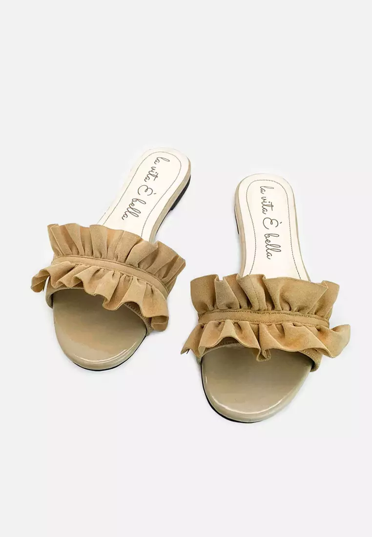 Peony Sandal Flat Ruffle Wanita