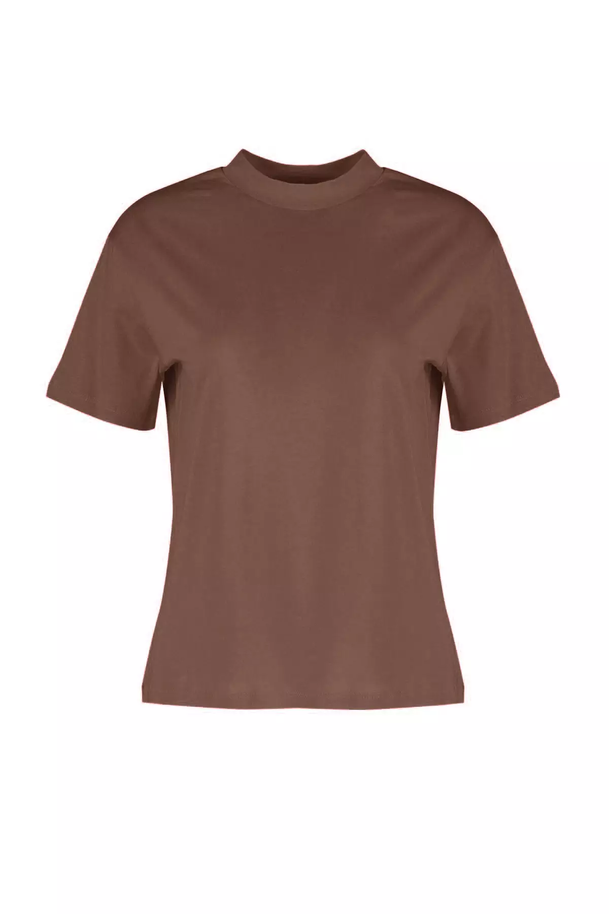 Light Brown 100% Cotton Basic Regular/Normal Pattern Stand Collar Knitted T-Shirt TWOAW20TS0096