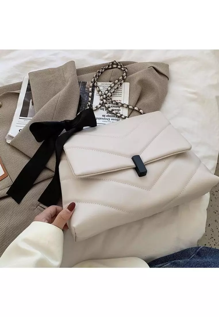 Vedlyn Ruby Tas selempang rantai pita - White