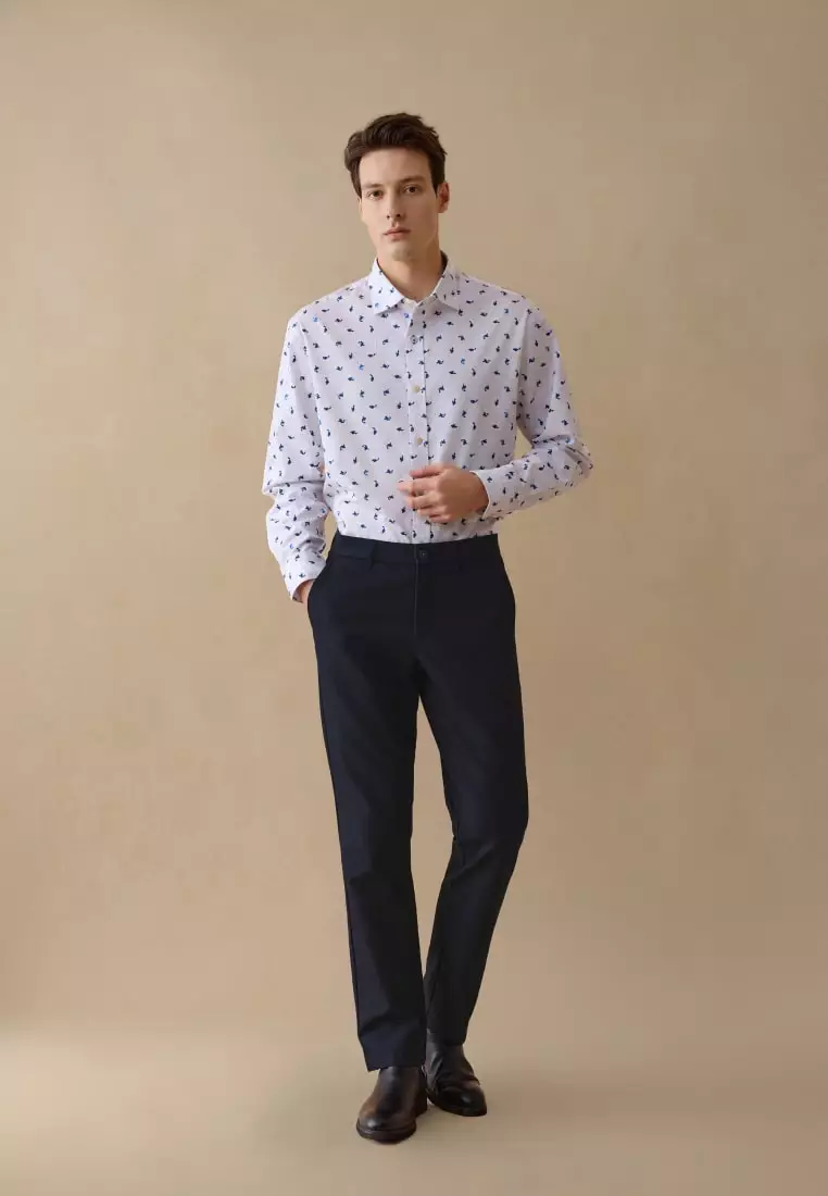 G2000 Wrinkle Free Twill Mini Koi Printed Comfort Fit Casual Shirt