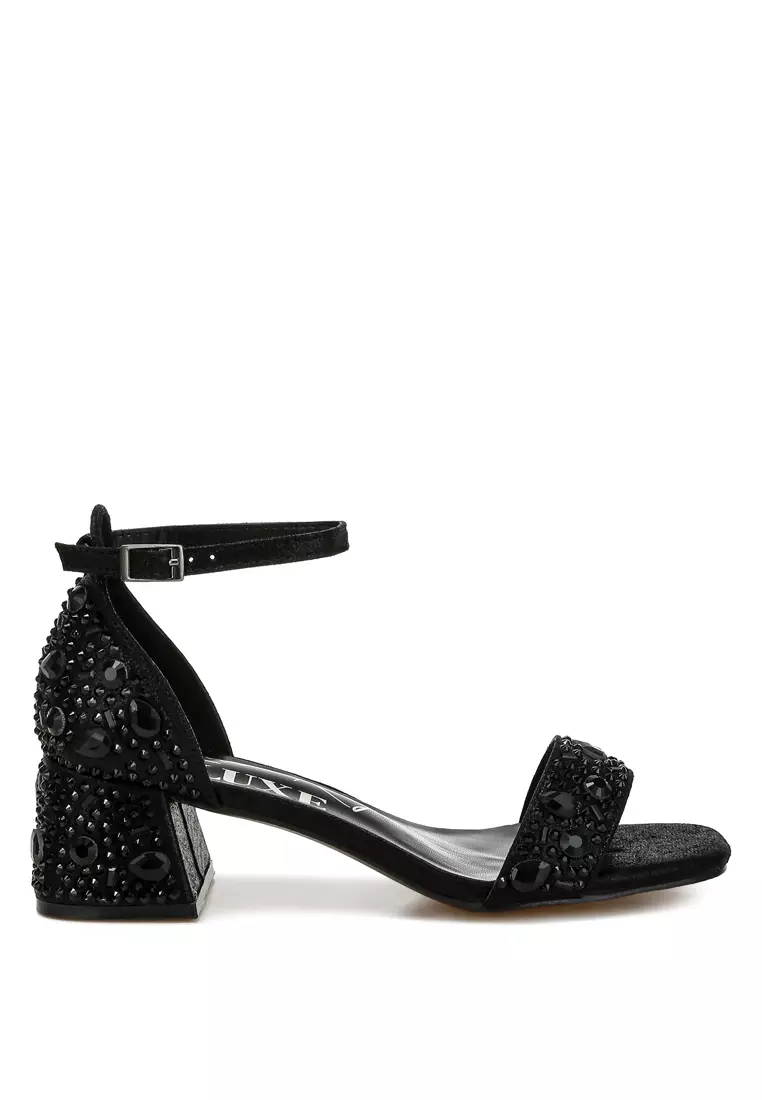 Discount on London Rag  shoes - SKU: Rhinestone Embellished Shimmer Sandals in Black