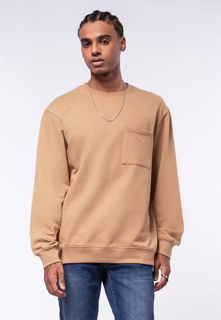 Crew neck sweatshirt with chest pocket top