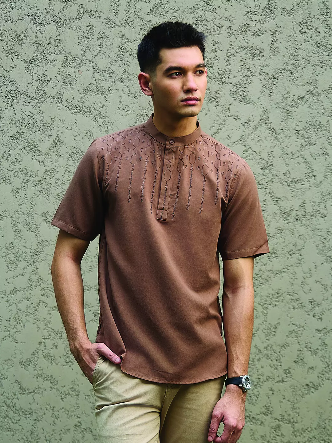 OXCON Kemeja koko Tangan Pendek Bordir Baiq Brown