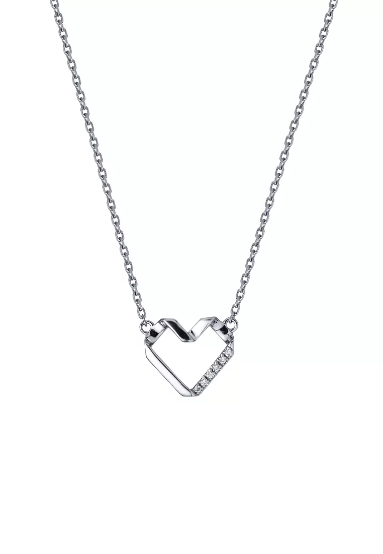TOMEI Wave-Inspired Heart Shaped Necklace, White Gold 585