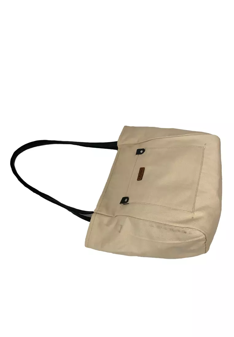 Jual Ceviro Tas wanita Tote Bag CEVIRO Kiano Ivory Kanvas Stylish Tote