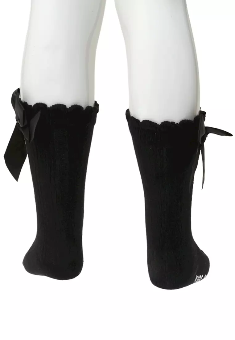 Candie Kaos Kaki Panjang Anak Perempuan Desain Pita Kids Socks Anti Slip Material Cotton ORIGINAL - Black