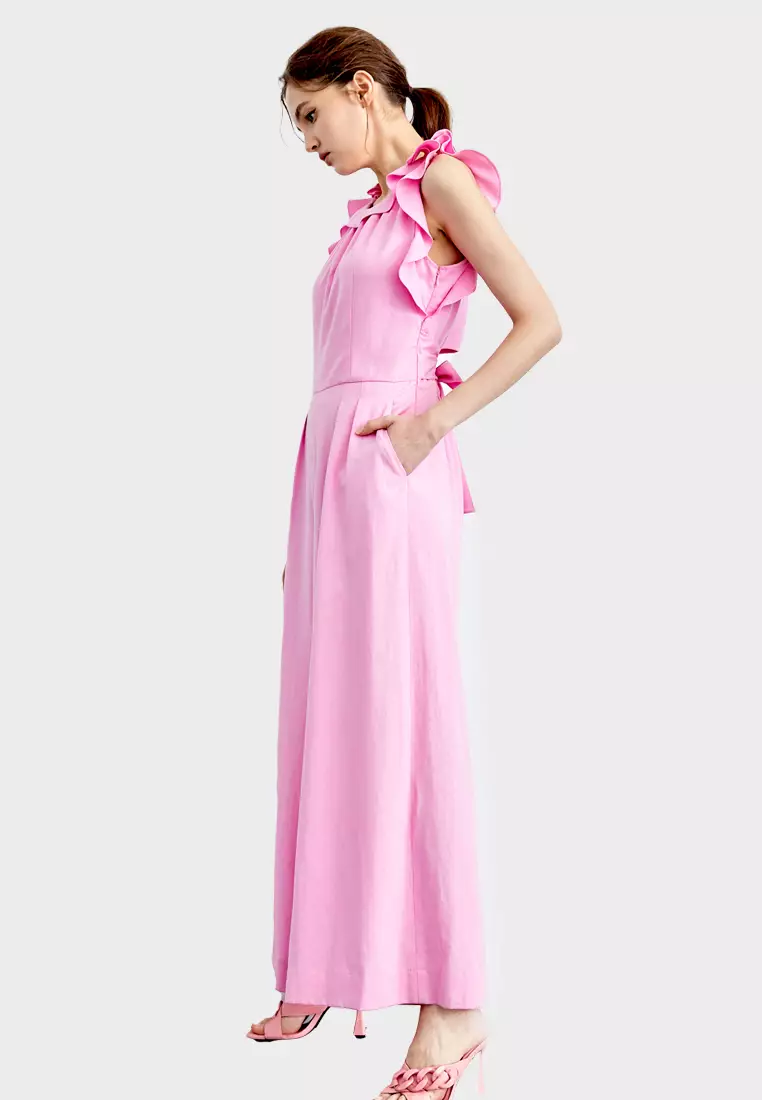 Pink Ruffle Detail Jumpsuit