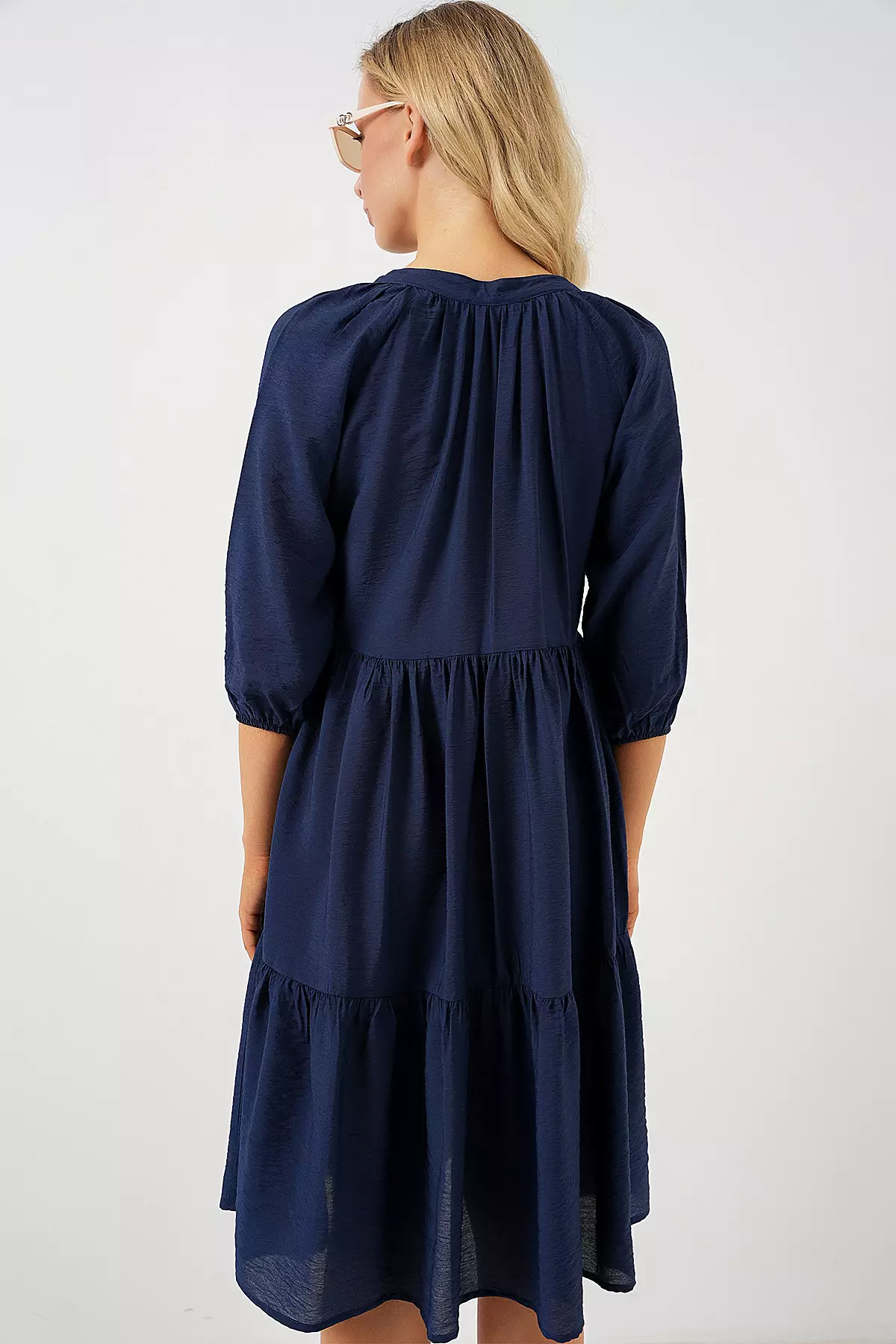 Buttoned Balloon Sleeve Dress