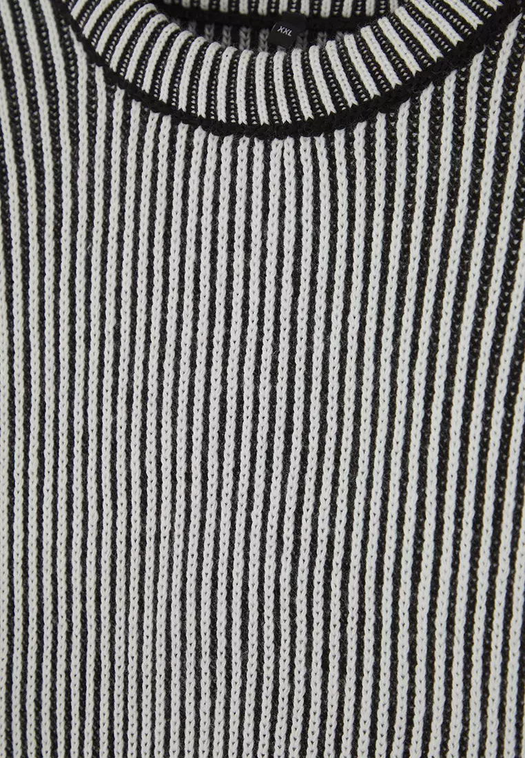 Black Ribbed Crew Neck Knit Sweater Tbbaw26An00035