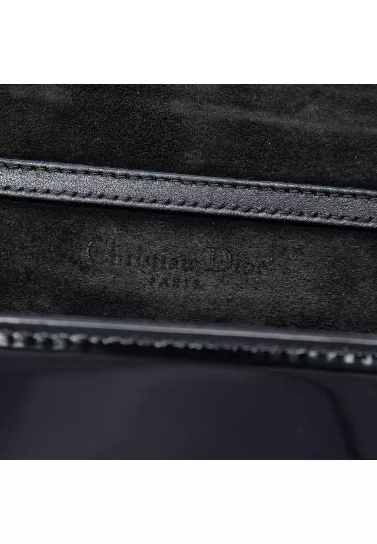 Pre-Loved Dior Studded Patent Diorama Top Handle Wallet On Chain