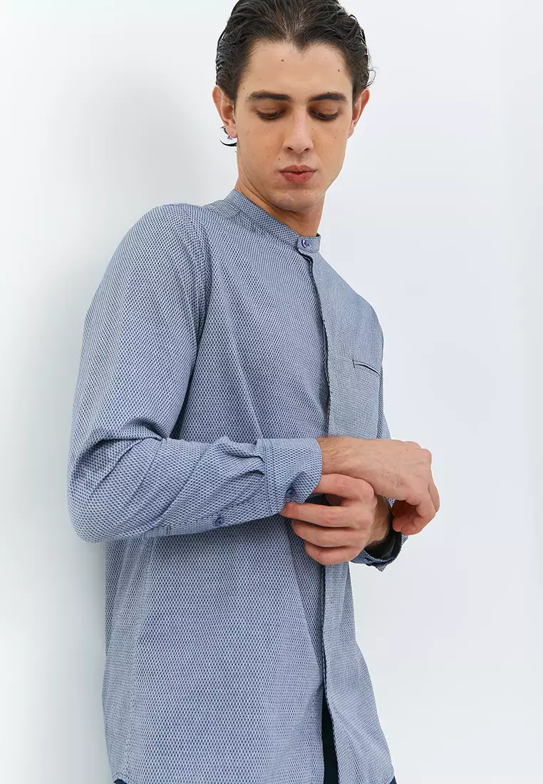 Jobb Khaldun Koko Pria Lengan Panjang Slim Fit Navy