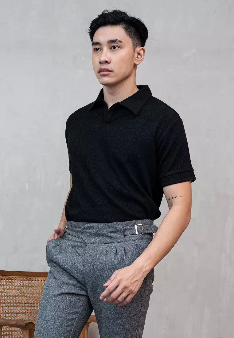 Houseofcuff Polo Shirt Rajut Stretch Lengan Pendek Pria Hitam
