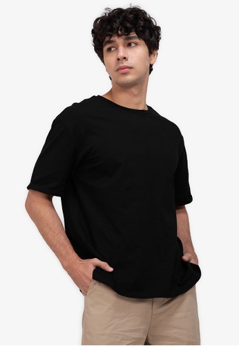 ZALORA BASICS black Turn-up Cuff Oversize T-Shirt D9544AA2CEDBCCGS_1