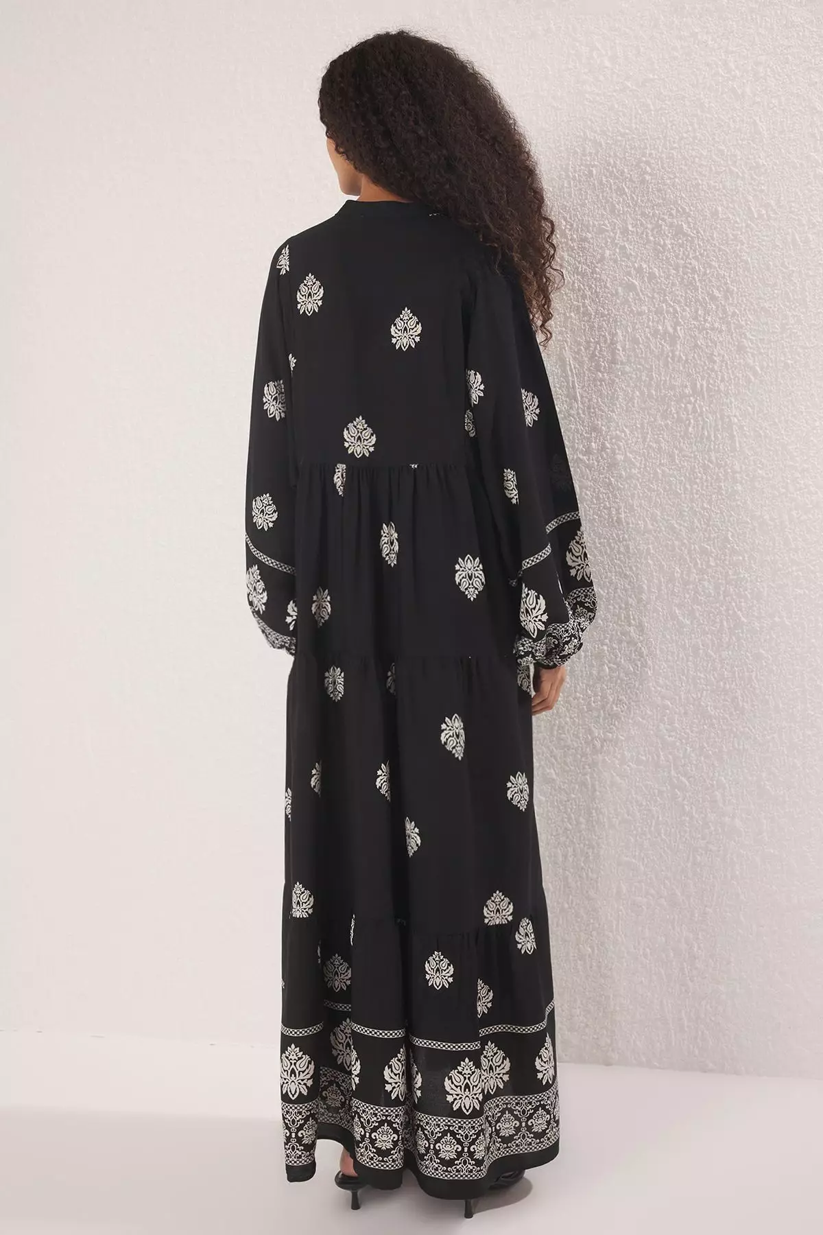 Black Patterned Viscose Woven Dress TCTSS24EB00221