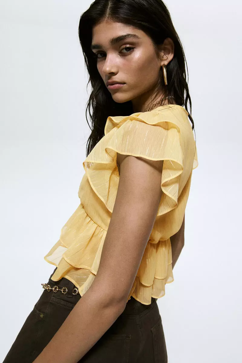 Frill-trimmed chiffon top