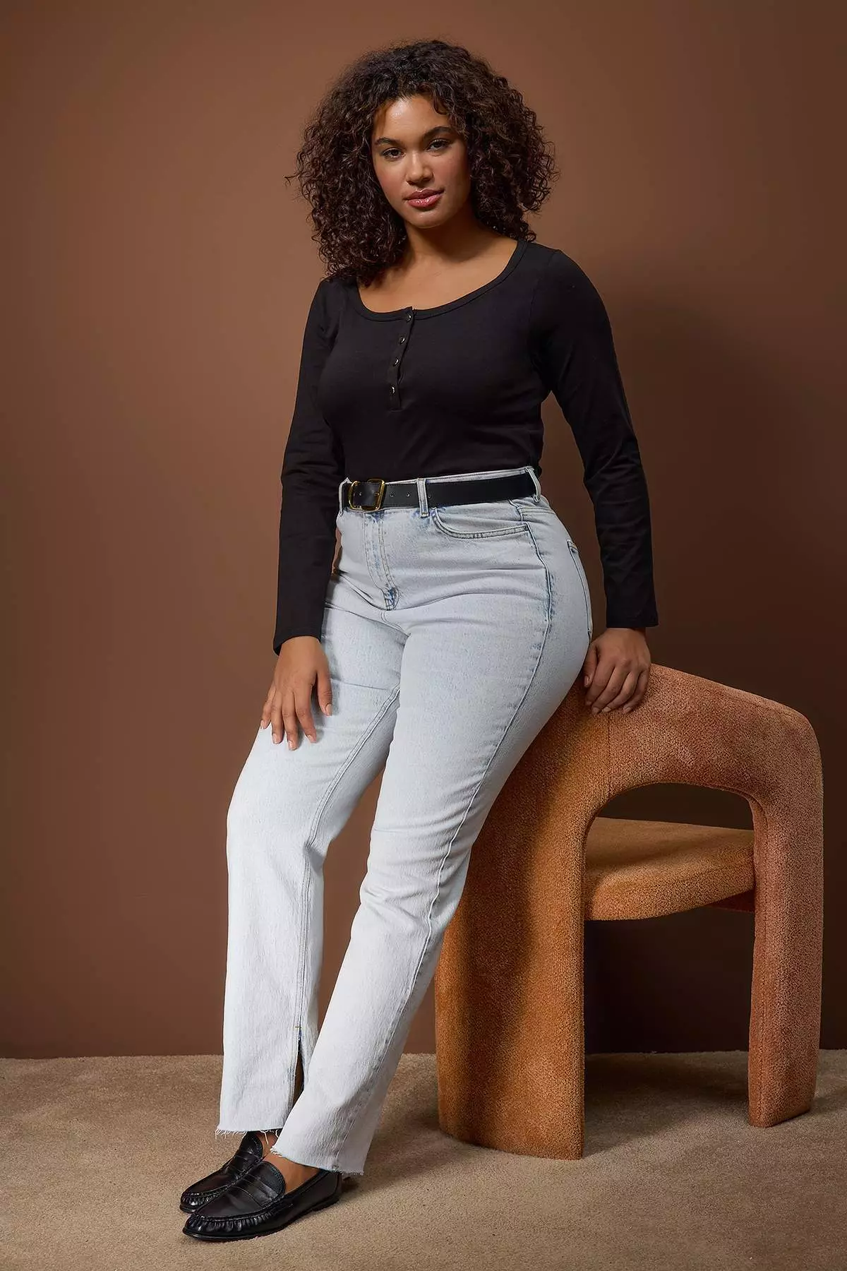 Black Knitted Bodycon Button Detail Plus Size Blouse Tbbaw26Af00008