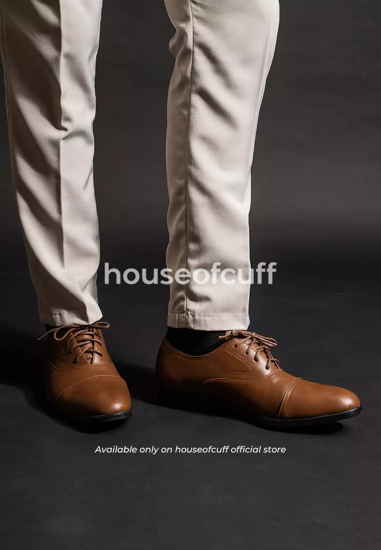 Sepatu kulit pria formal pantofel oxford quarter cap toe coklat