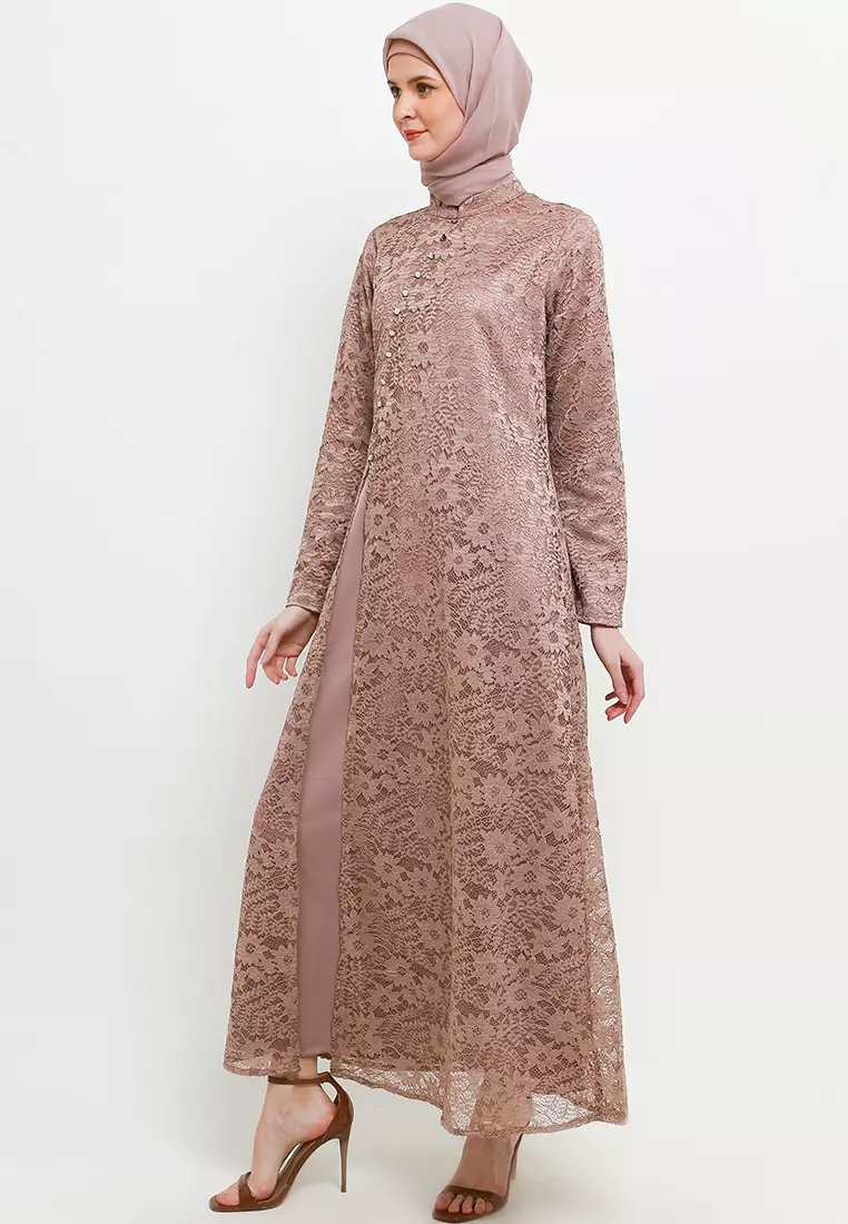 Ashia Lace Maxi Dress In Beige