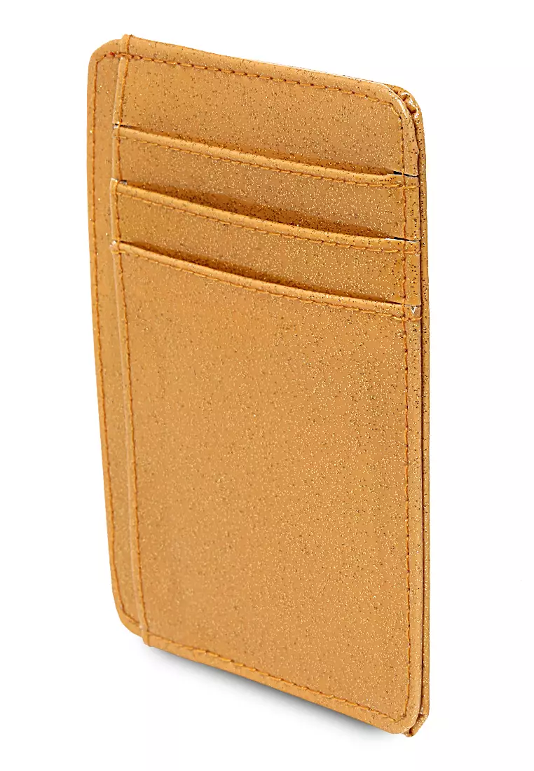 Card Holder Motif Glitter Dompet Wanita Detail 4 Slot Kartu - Coklat