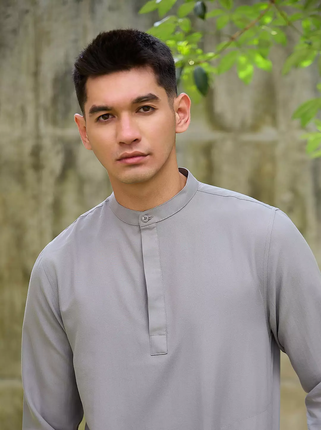 OXCON Kemeja koko Tangan Panjang Collarless Azfar Mid Grey