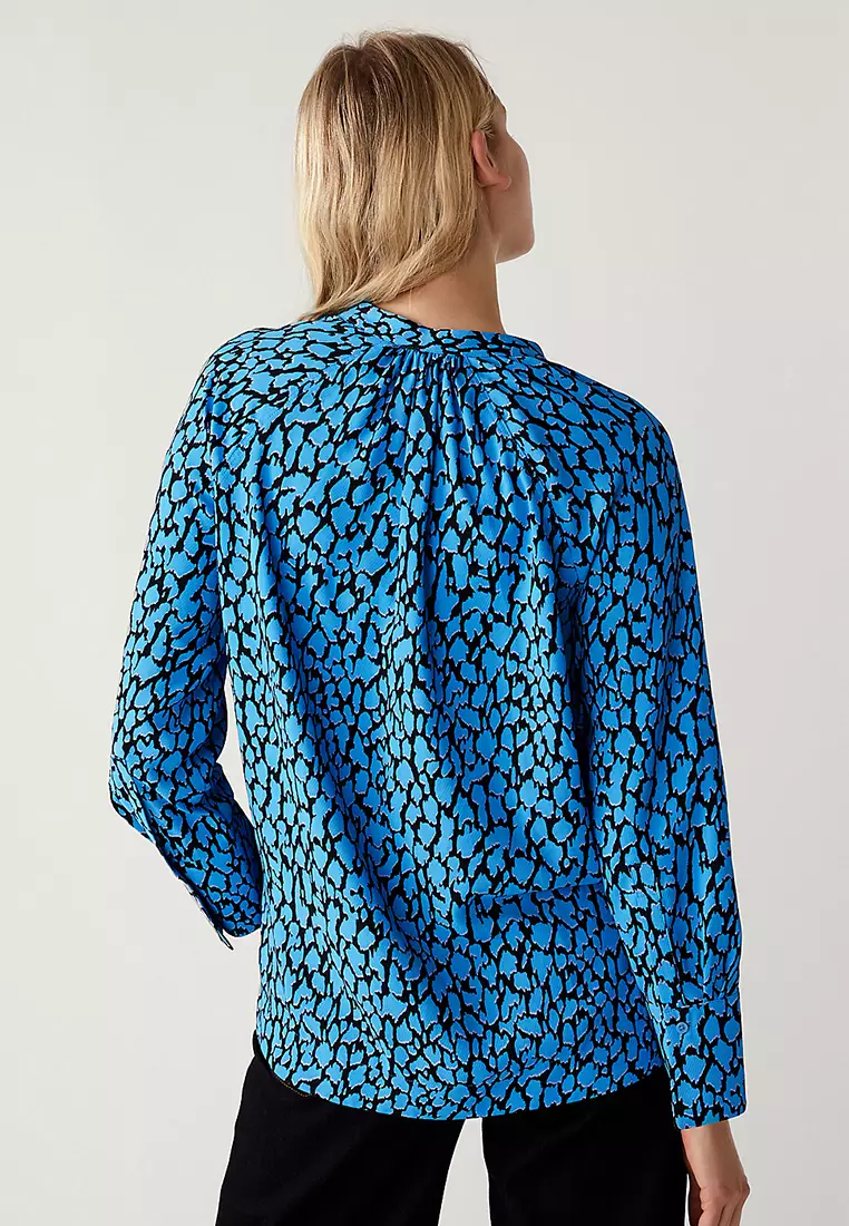 Printed V-Neck Oversized Popover Blouse