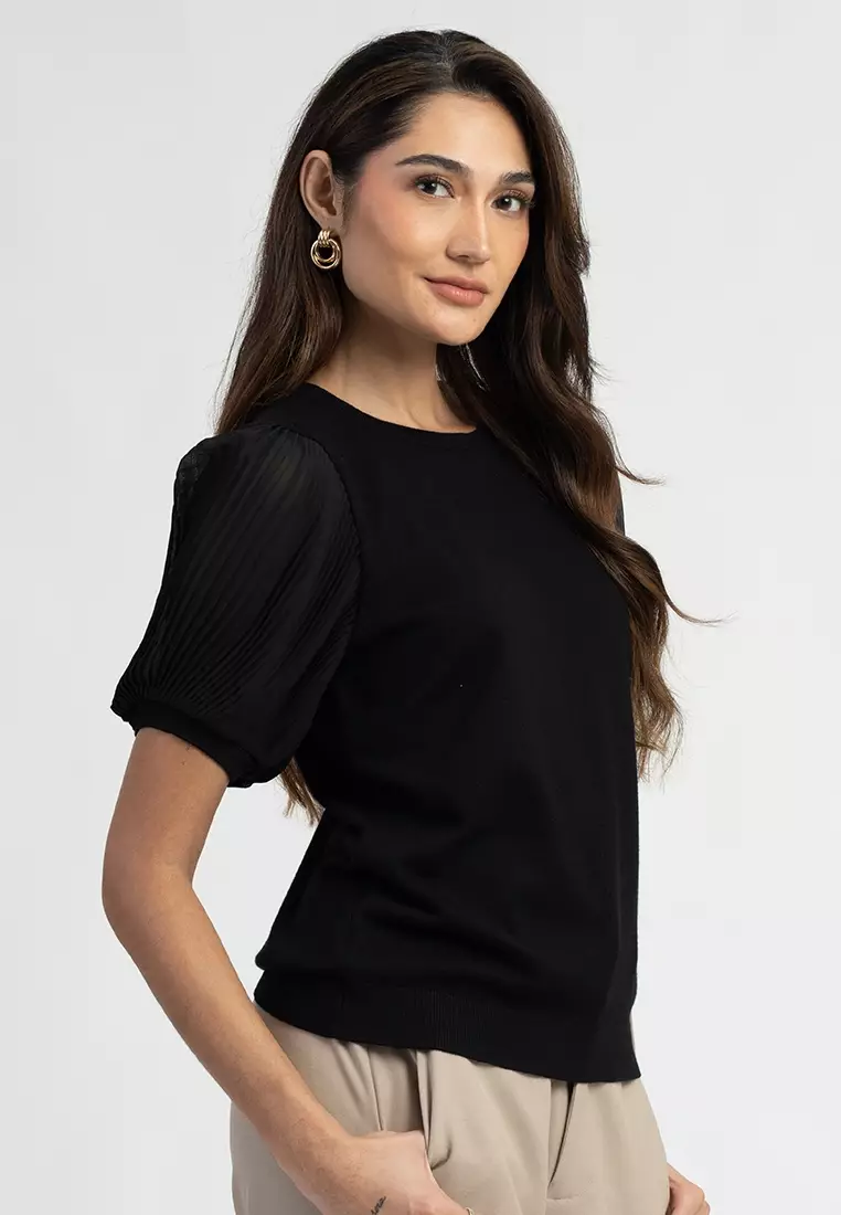 Amber Knit Blouse with Puff Sleeves