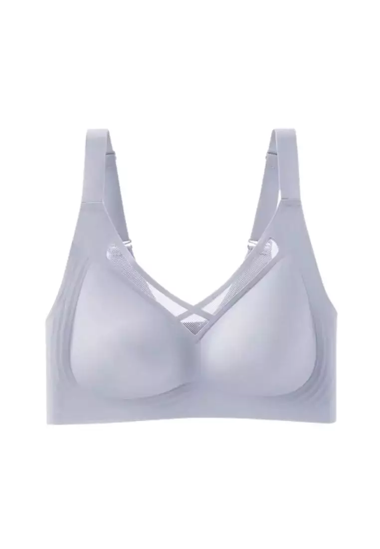 Premium Bella Plus Size Seamless Wireless Paded Push Up Bra in Blue