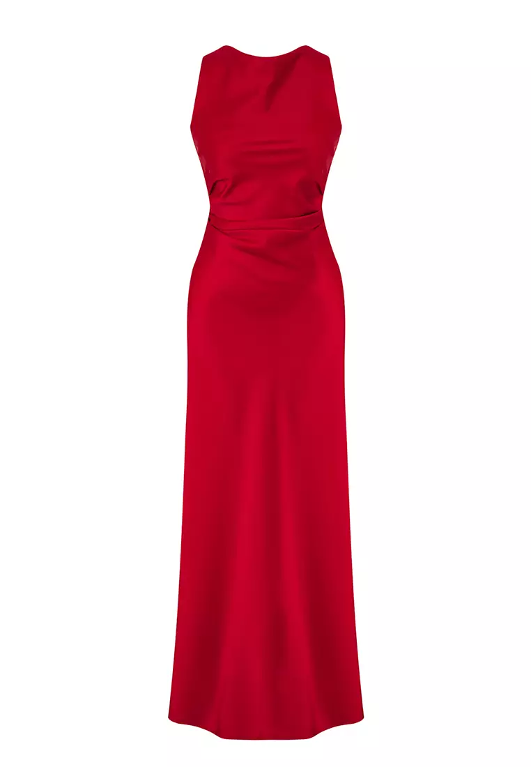Red Bodycon Satin Woven Maxi Evening Prom Dress TPRSS25AE00066