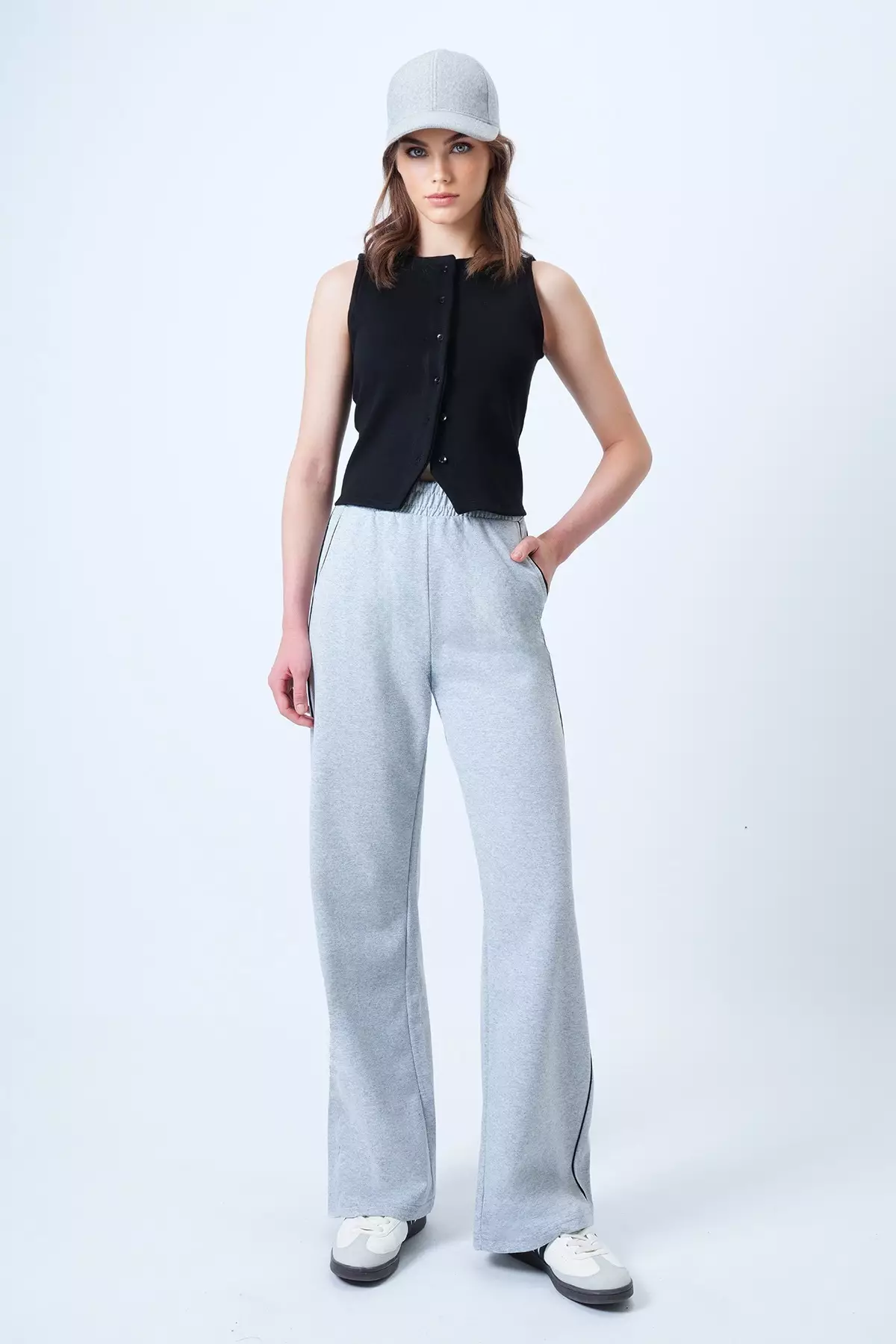 Women'S Grimelange Wide Leg Track Pants With Piping Detail And Elastic Waist Alc-X14611