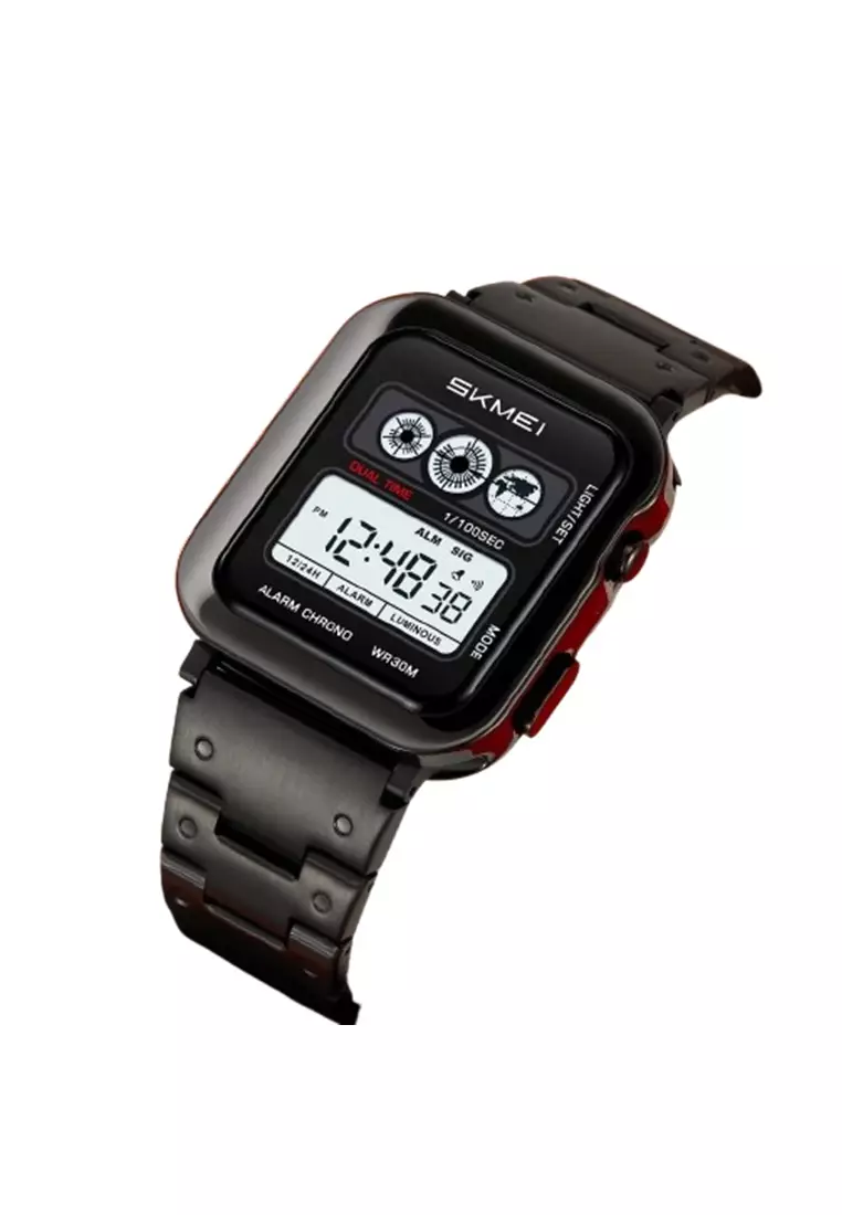 Jam Tangan Pria 2504 Digital Dual Time Tali Stainless Tahan air ORIGINAL - Silver