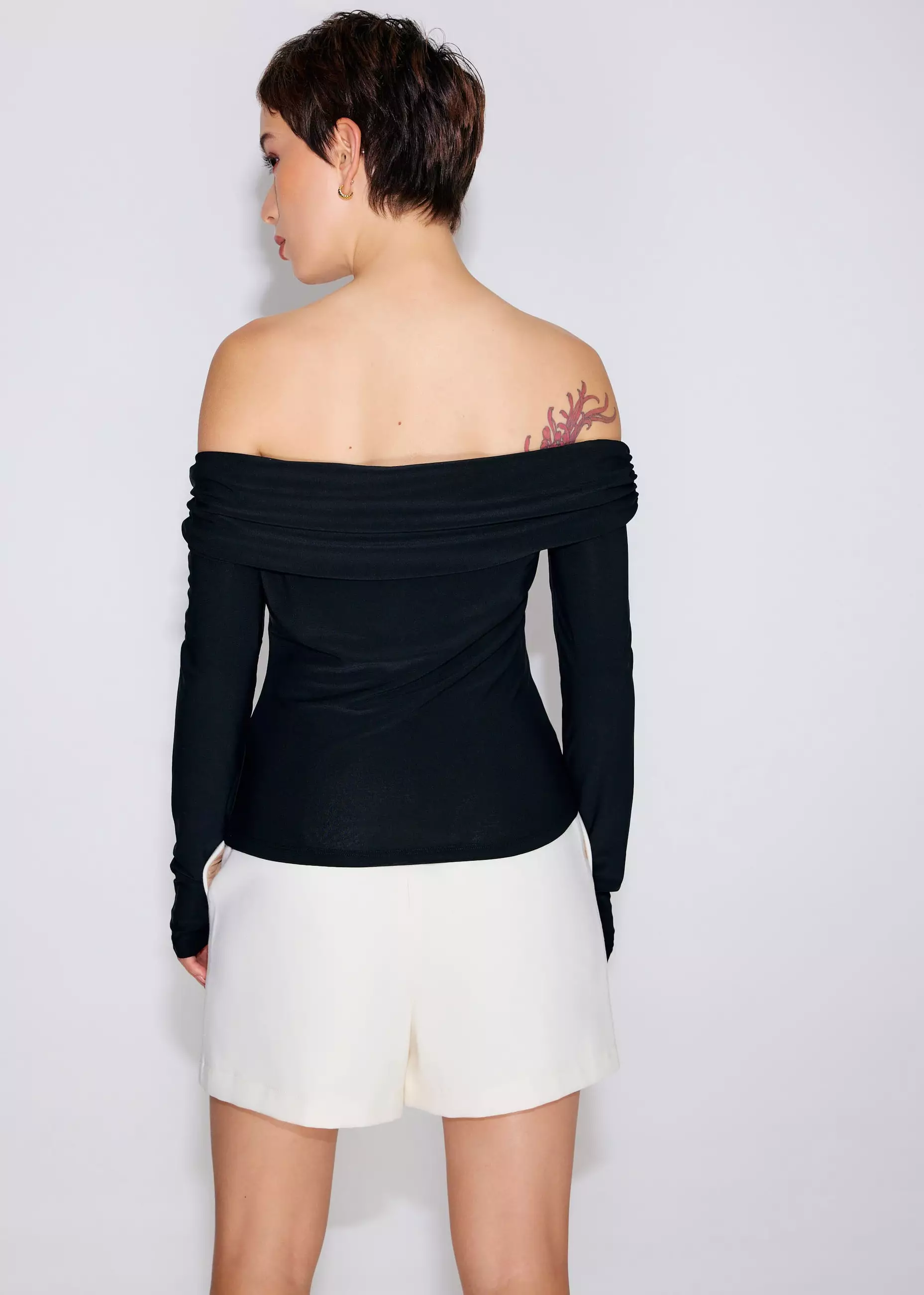 Atasan Wanita - Jersey Off-Shoulder Fitted Top