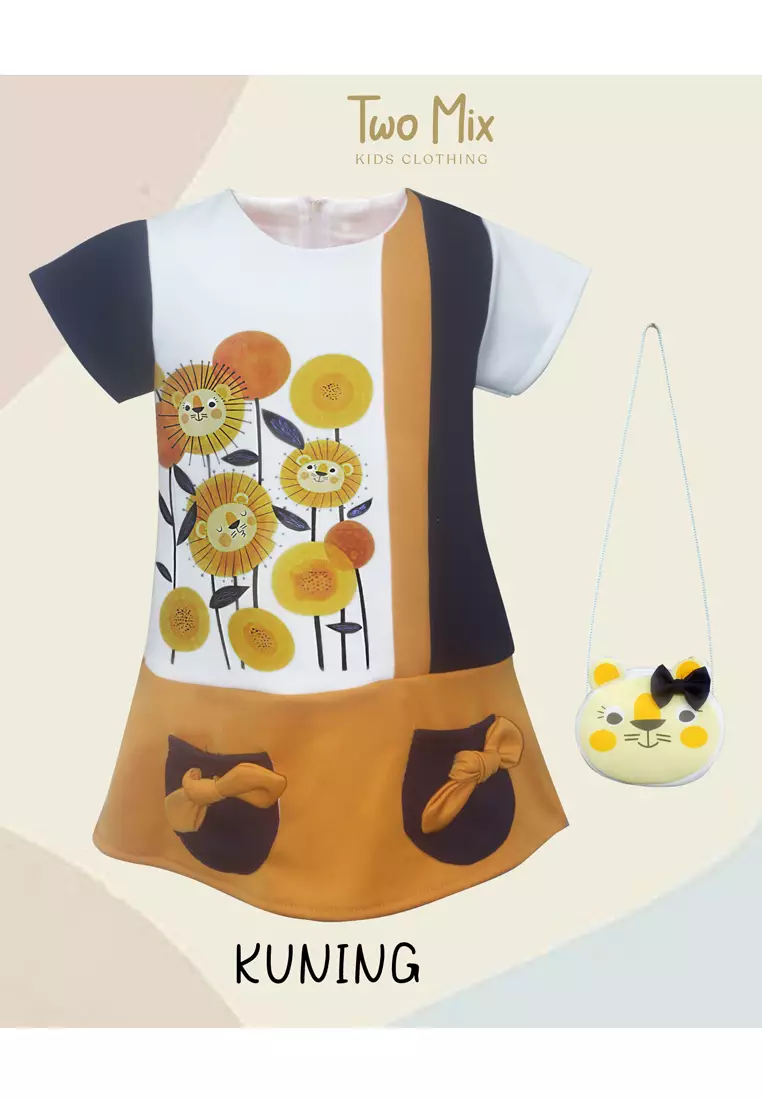 Two Mix - Dress Anak Perempuan Lucu Bahan Kaos - Baju Anak Perempuan Tas Lucu 1-8 Tahun 4283