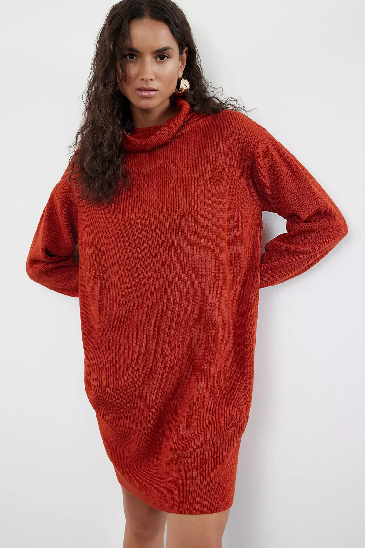 Mini Knitwear Turtleneck Dress