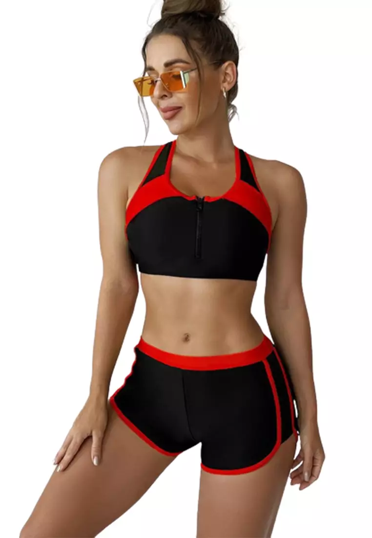 Sexy Dance S-XL Women Ladies High Waist Bikini Set Two Piece Swimwear  Swimsuit Zipper Tops+Bikini Bottoms Beachwear Swimming Bathing Suit Push Up  Padded Backless 