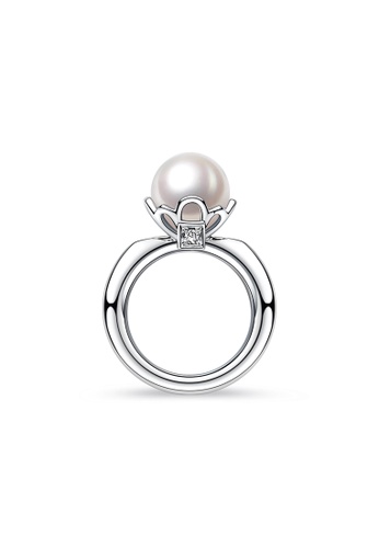 LAZO DIAMOND white LAZO DIAMOND J'aime Lotus Prong Baby Ring Pearl and Diamond Pendant in 9k White Gold 19CACACC472486GS_1