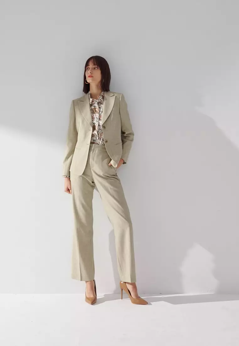 淺抹茶色直筒版西裝褲
