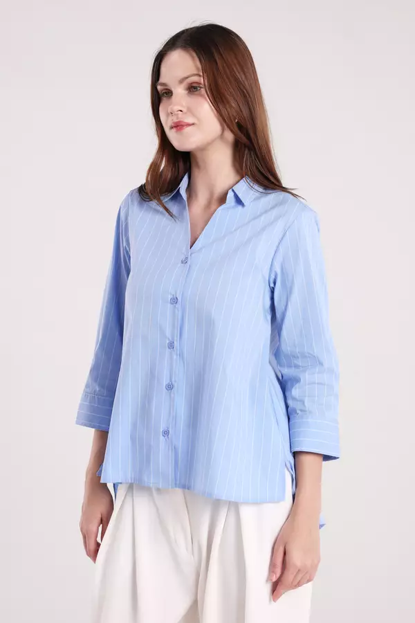 MINIMAL - Daena 2 - Kemeja Lengan Panjang Motif Garis - Blue Colour Blue